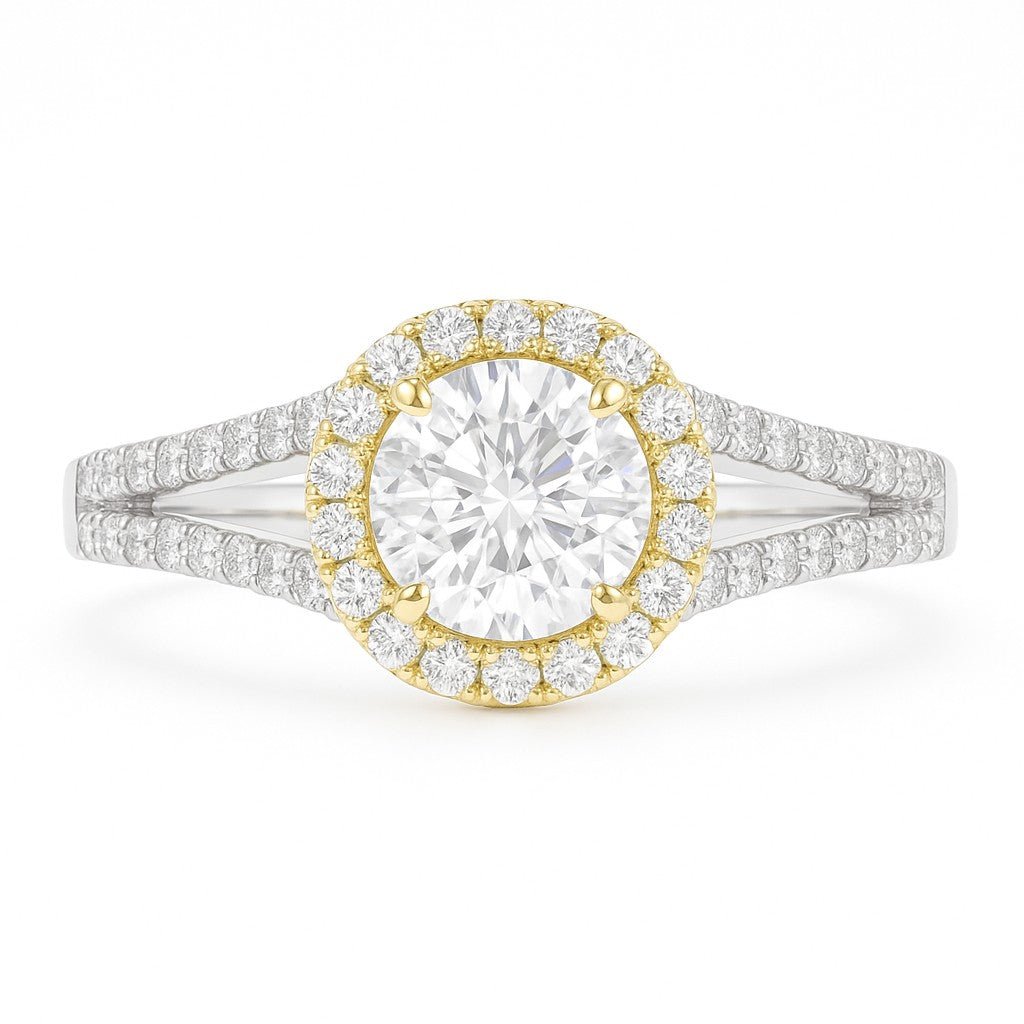 Round Diamond Halo Split-Shank Engagement Ring - Ministry of Gems®RingMinistry of Gems®