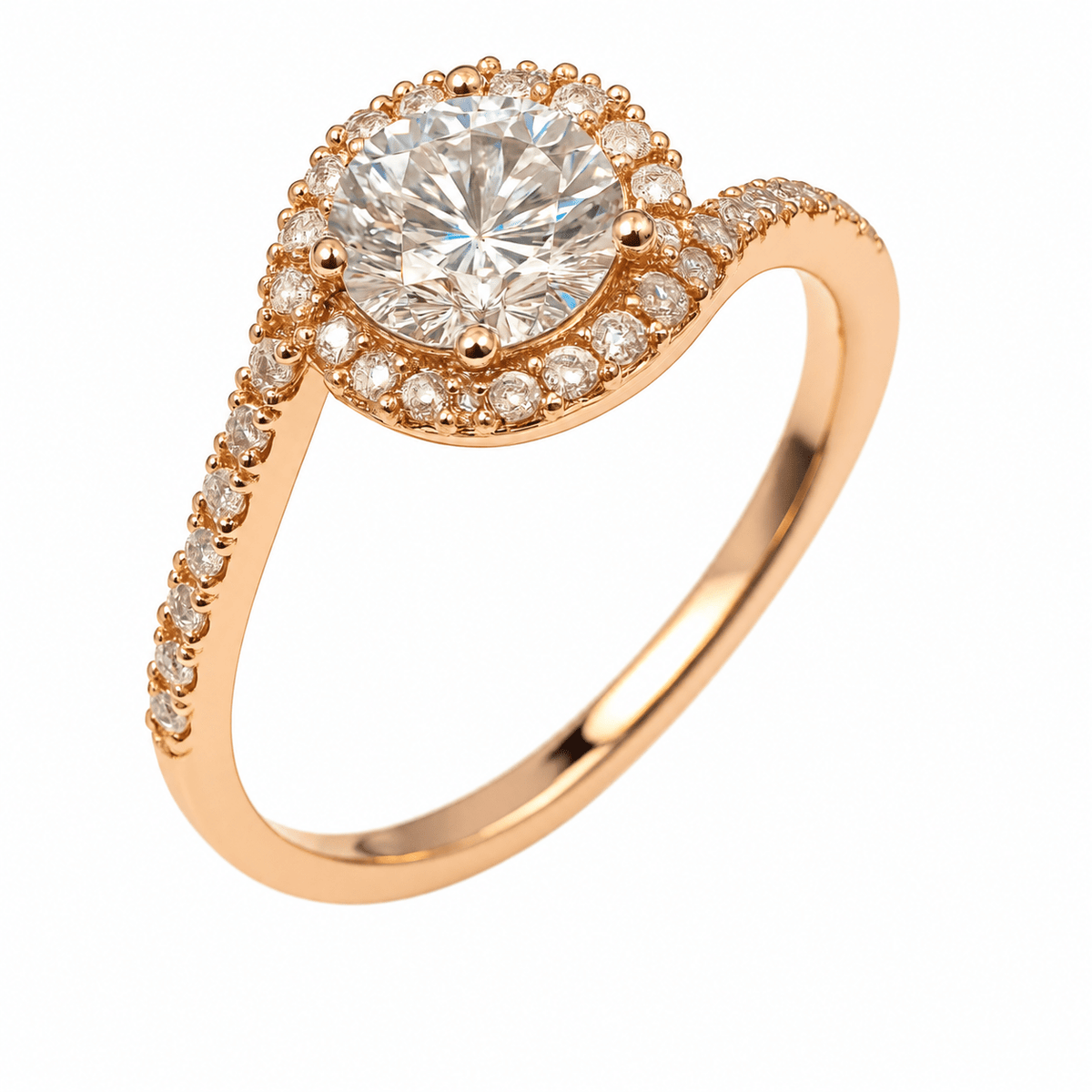 Round Diamond Halo Swirl Shoulders Engagement Ring - Ministry of Gems®RingMinistry of Gems®