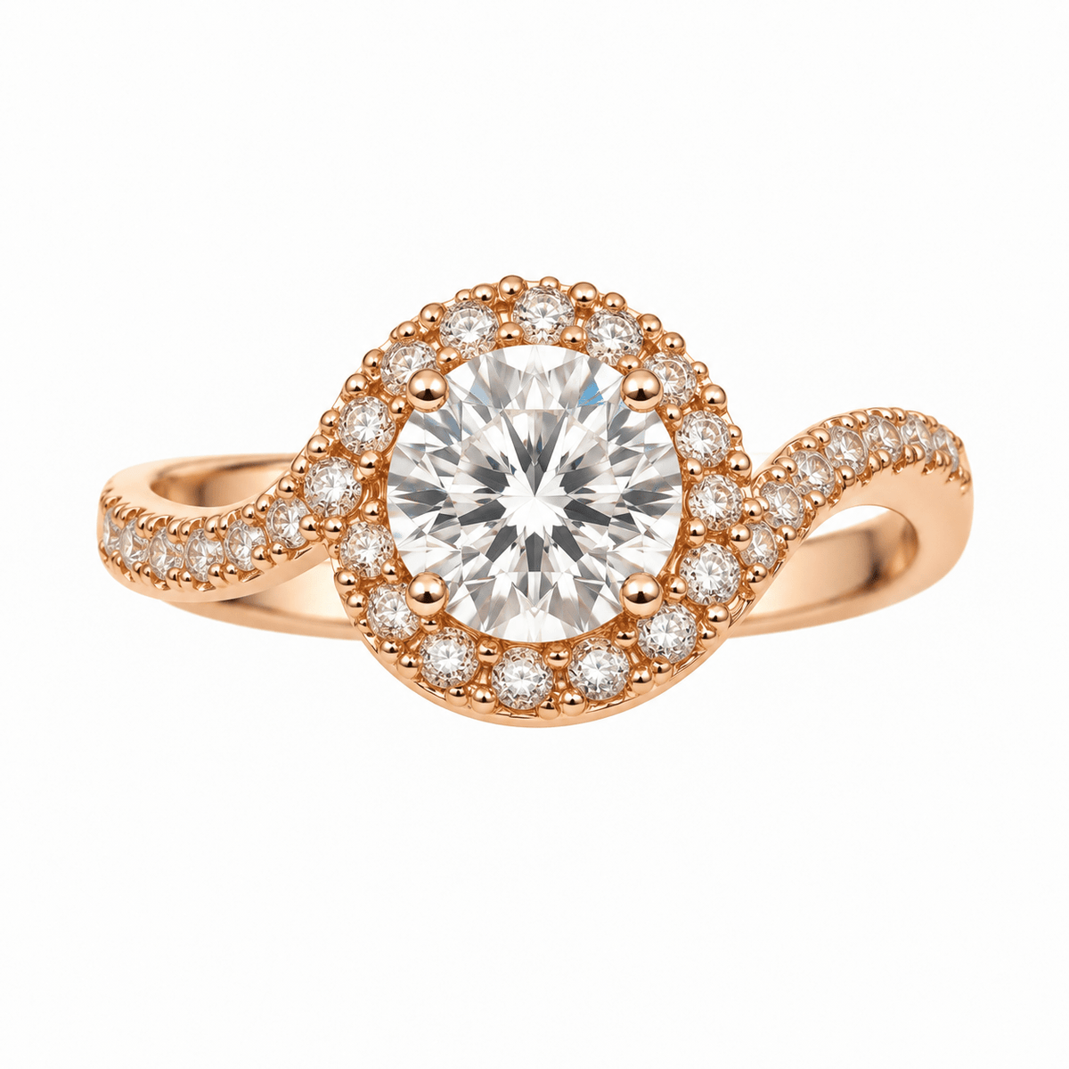Round Diamond Halo Swirl Shoulders Engagement Ring - Ministry of Gems®RingMinistry of Gems®