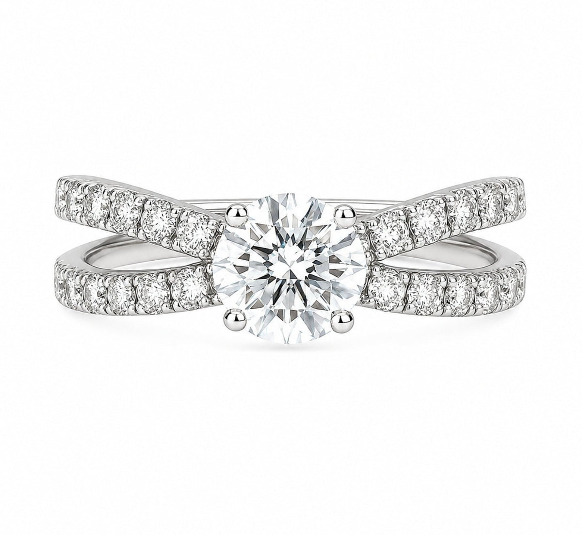 Round Diamond Solitaire Crossover Pavé Ring - Ministry of Gems®RingMinistry of Gems®