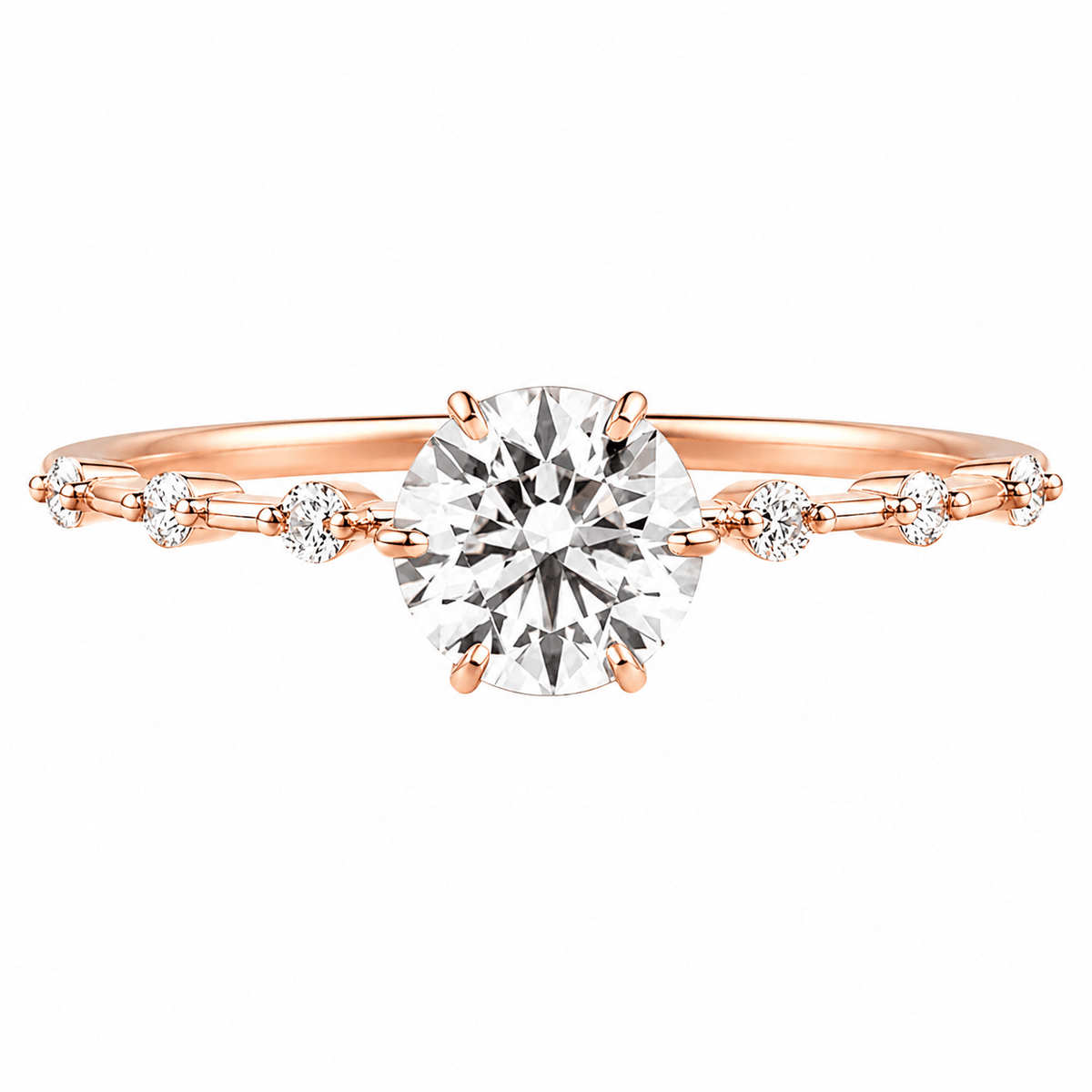 Round Diamond Solitaire Snowdrift Diamond Shoulders Engagement Ring - Ministry of Gems®RingMinistry of Gems®