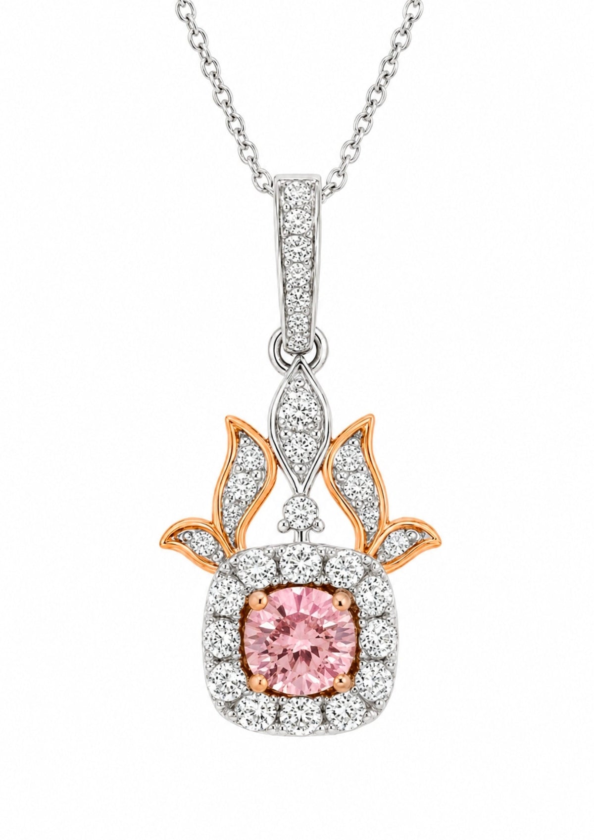 Round Pink Gemstone Diamond Halo Pendant - Ministry of Gems®PendantMinistry of Gems®