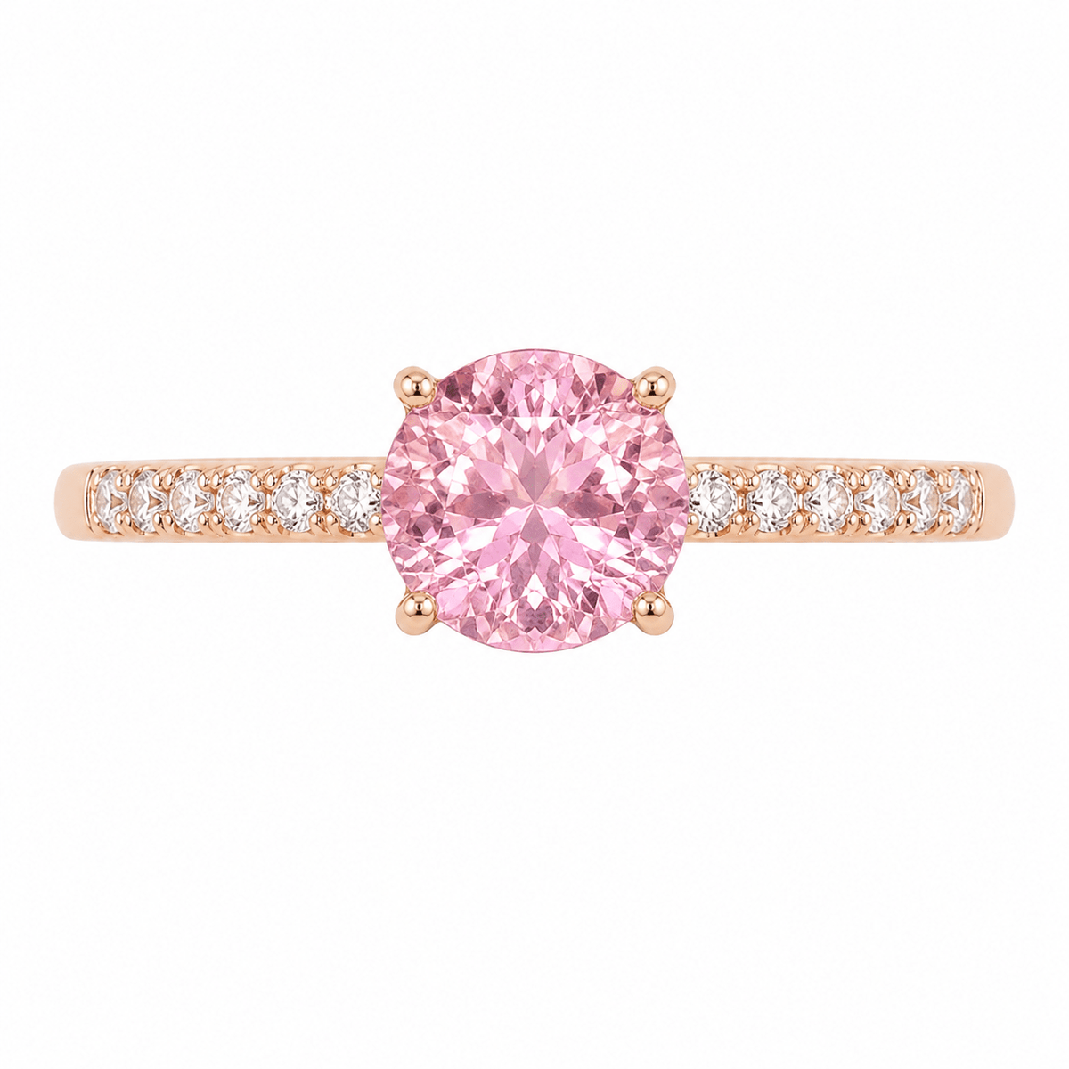Round Pink Sapphire Diamond Pavé Rose Gold Ring - Ministry of Gems®RingMinistry of Gems®