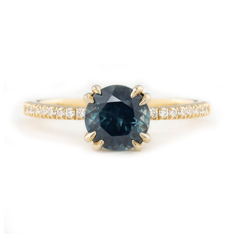 Round Teal Sapphire Pavé Engagement Ring - Ministry of Gems®RingMinistry of Gems®