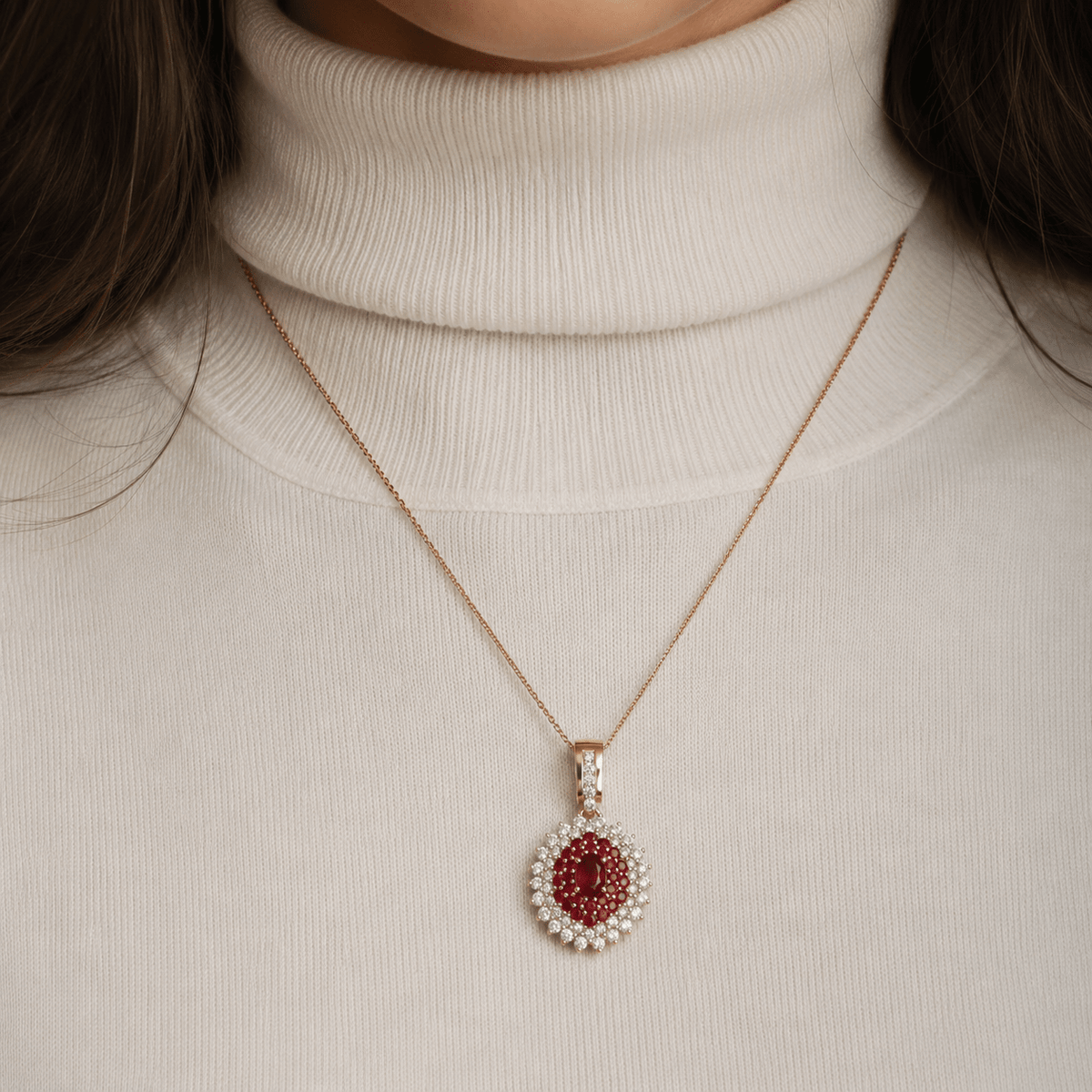 Ruby Cluster Double Halo Pendant - Ministry of Gems®PendantMinistry of Gems®