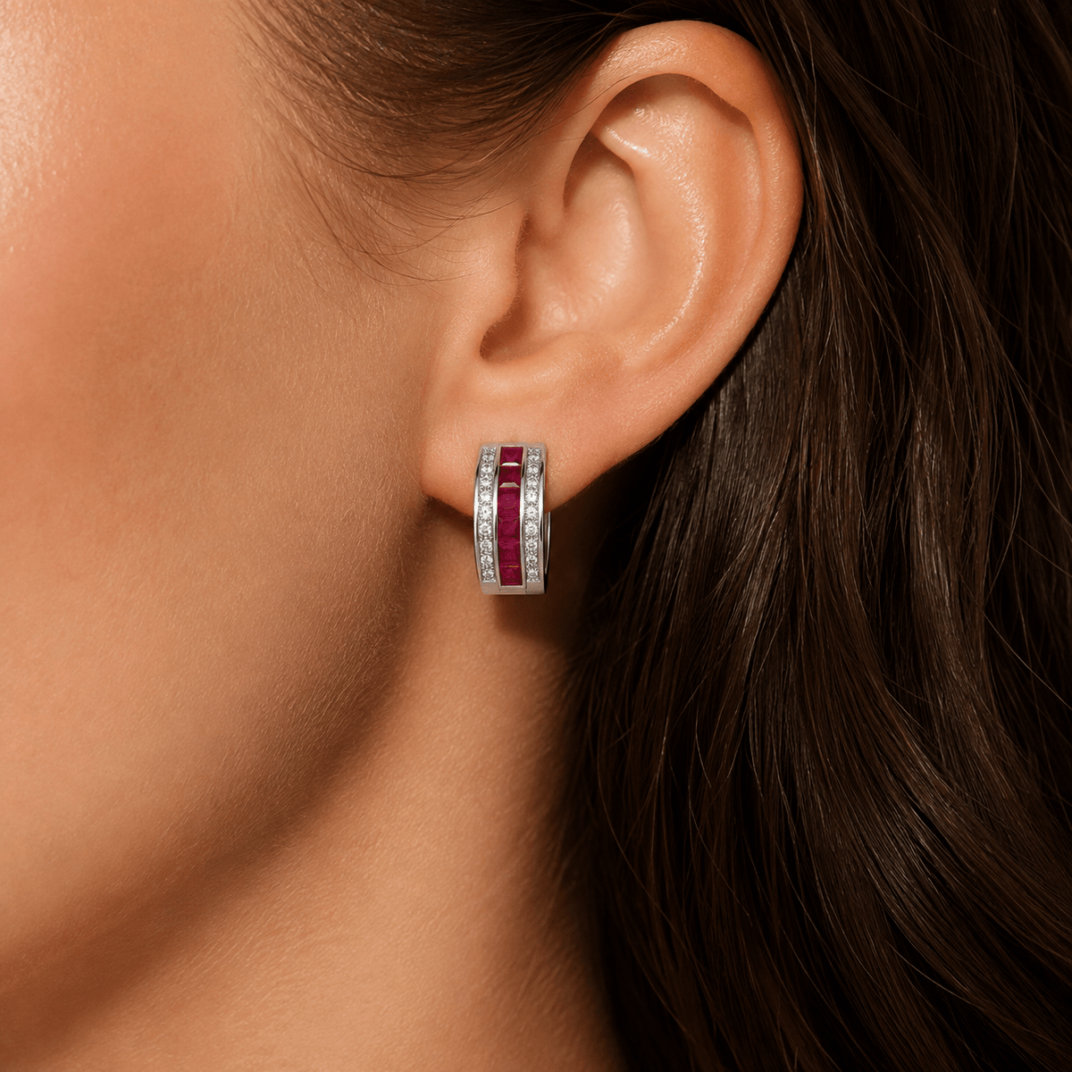 Ruby & Diamond Channel Huggies - Ministry of Gems®EarringsMinistry of Gems®