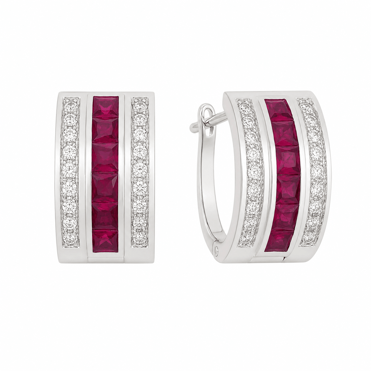 Ruby & Diamond Channel Huggies - Ministry of Gems®EarringsMinistry of Gems®
