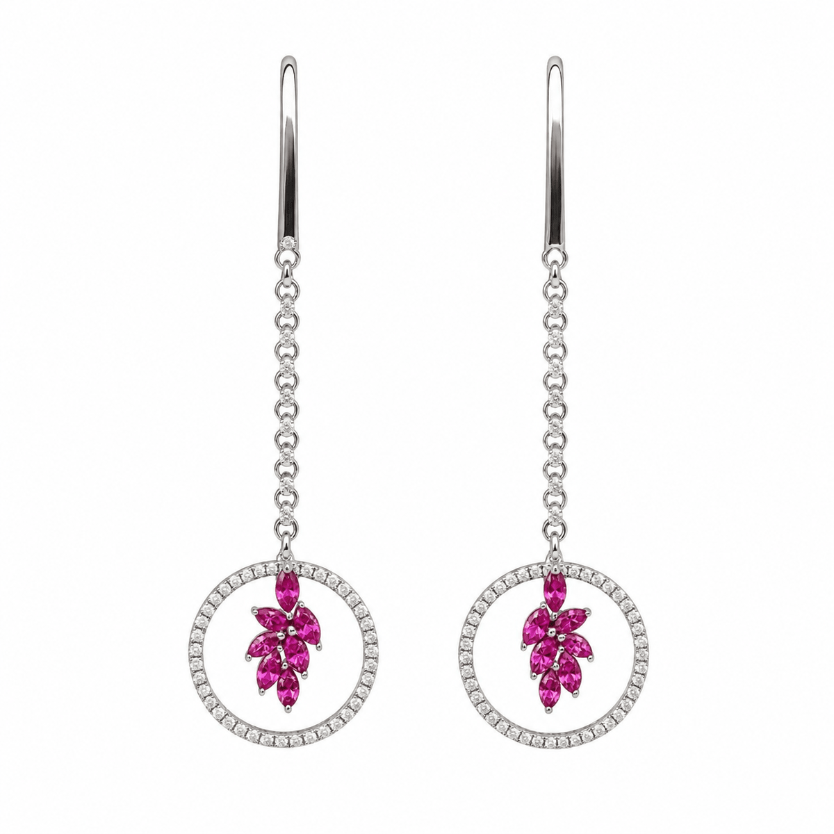 Ruby & Diamond Cluster Chain Drop Earrings - Ministry of Gems®EarringsMinistry of Gems®