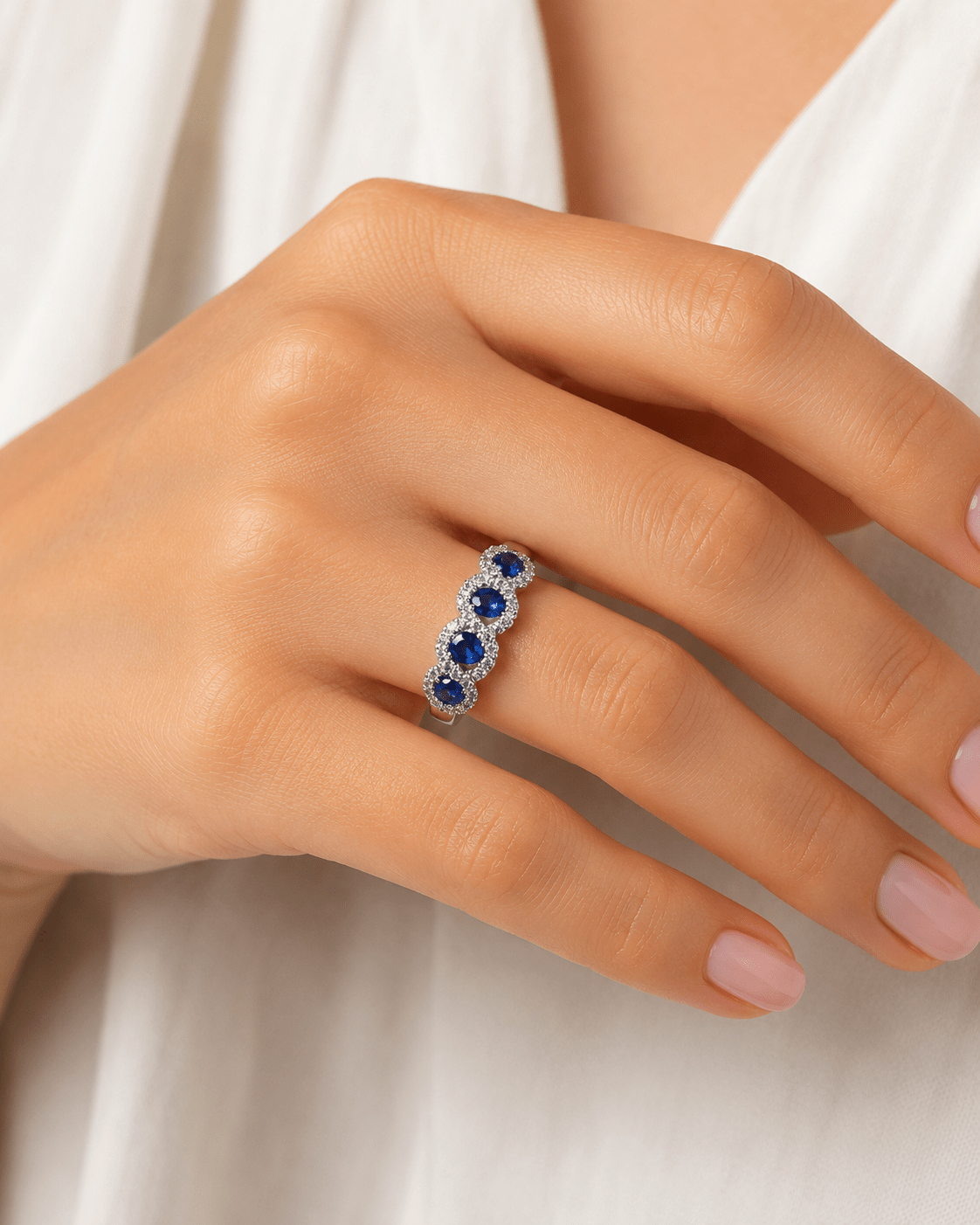 Sapphire Halo Half-Eternity Ring - Ministry of Gems®RingMinistry of Gems®